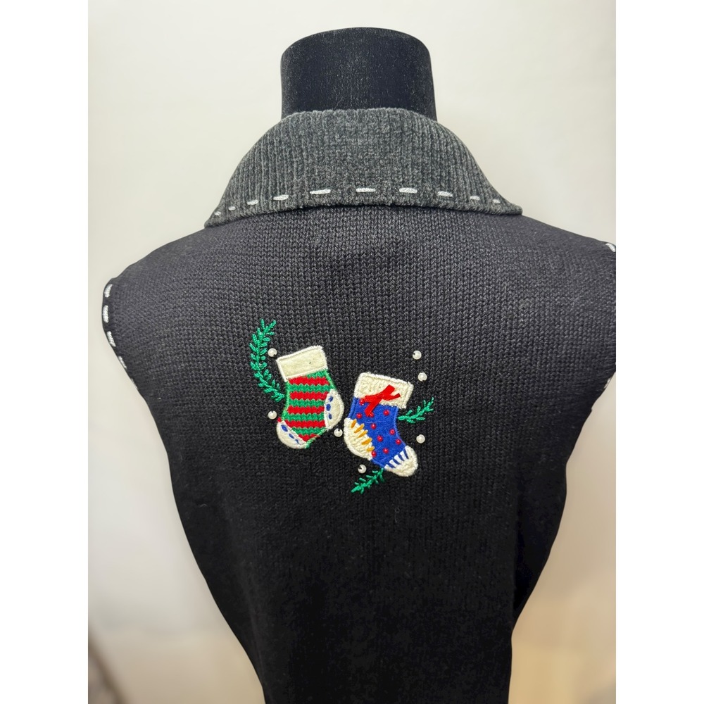 Vintage Grandma Studio Joy Ugly Christmas Embroidered Vest Womens Small Holiday - Picture 7 of 7
